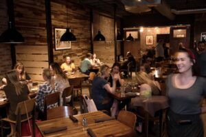 Patrons eating at East End Grill in Downtown Lafayette, Indiana