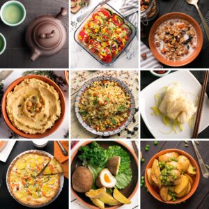 Collage of photos of international dishes
